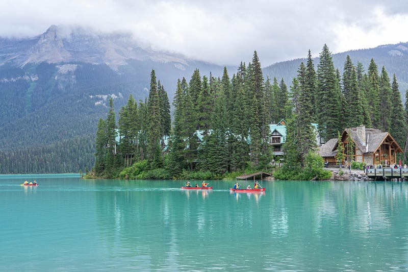 Canoe on a serene lake